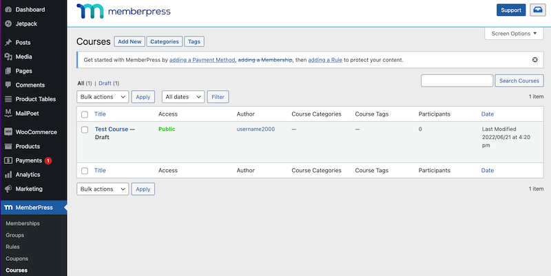 MemberPress Armaturenbrett in WordPress