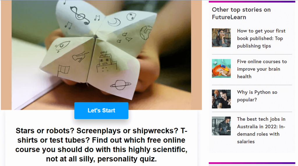 An example of a digital quiz from FutureLearn. 