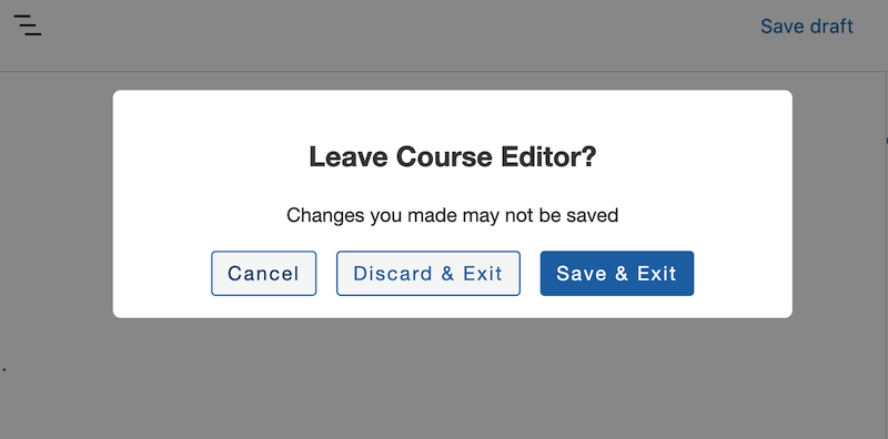 Leave Course Editor popup. 