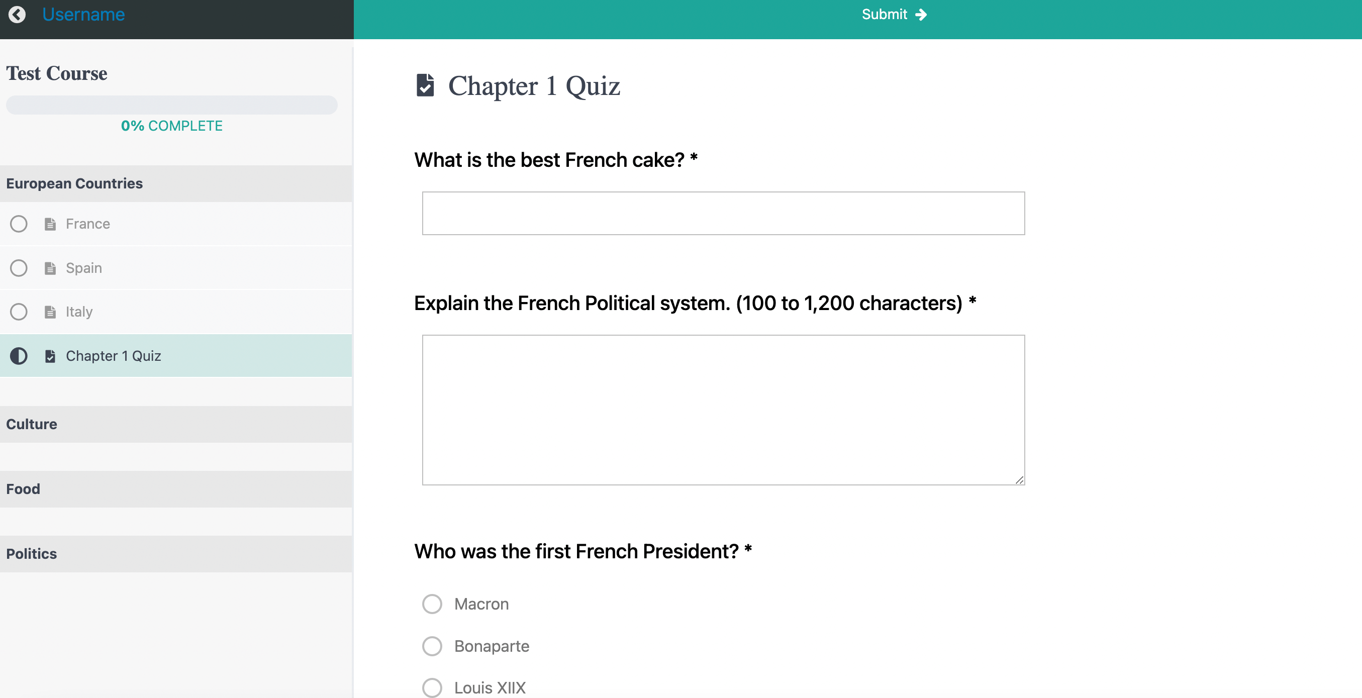 Quiz preview on the front end