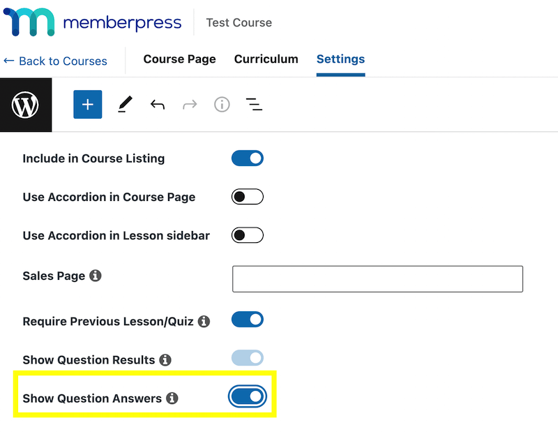 Show Question Answers toggle. 