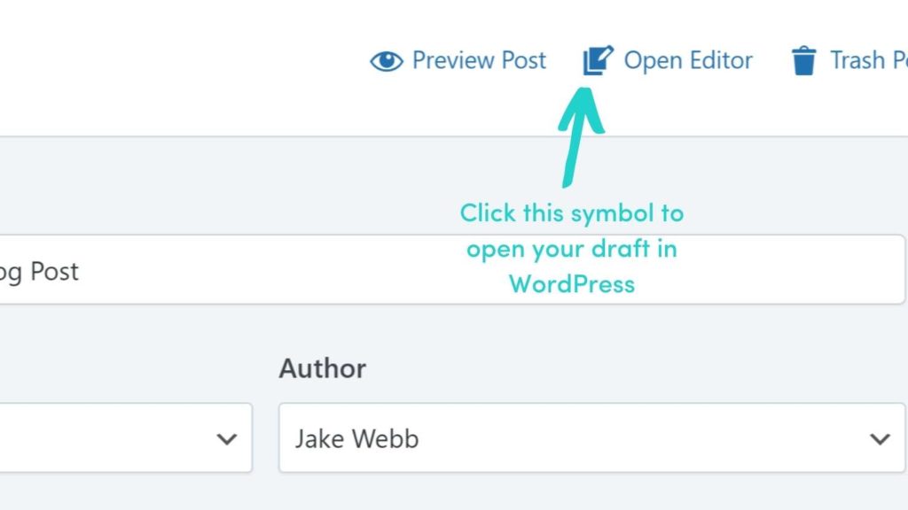 Icon that opens your draft in WordPress from Strive Content Calendar
