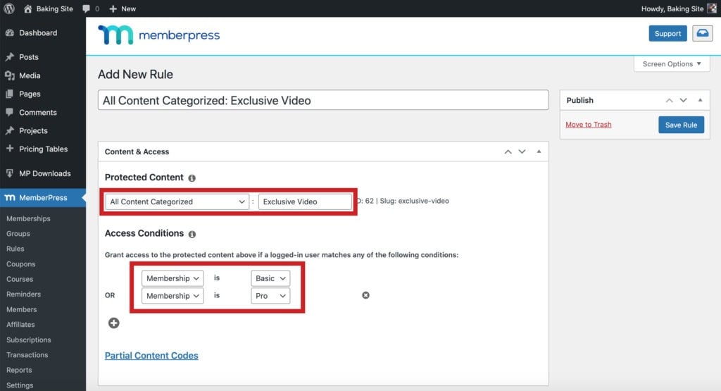 How to create a new rule to protect a video page in MemberPress