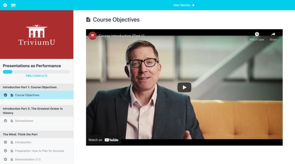 A video course page on TriviumU.com.