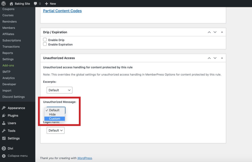 How to set a custom Unauthorized Message per rule in MemberPress.