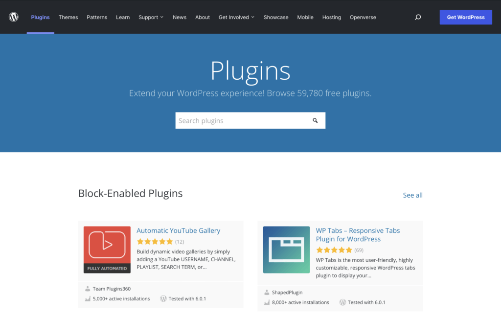 O repositório do WordPress é o primeiro lugar para procurar novos plug-ins