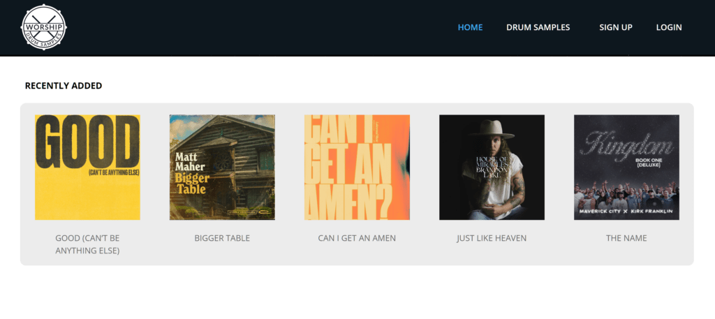 Worship Drum Samples homepage screenshot