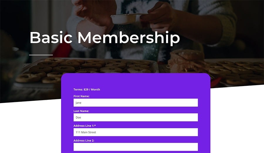 Membership registration page made with DIVI.