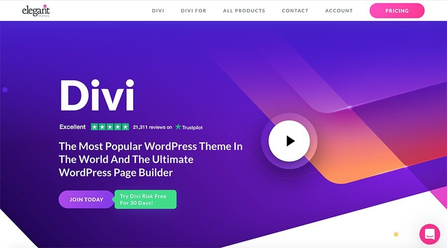 DIVI page builder page on the Elegant Themes website.