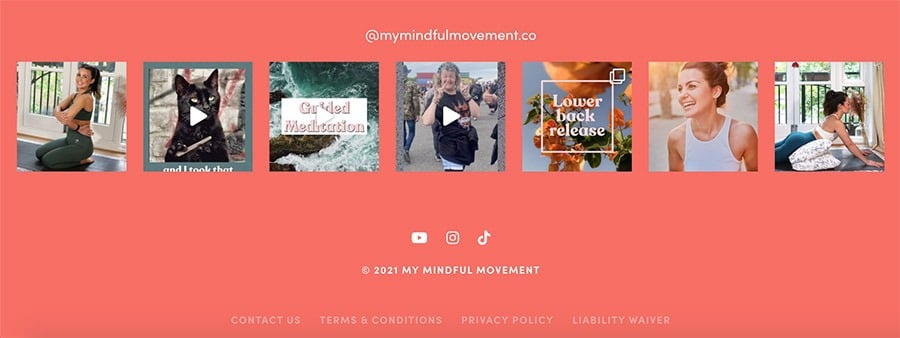 Website footer of My Mindful Movement