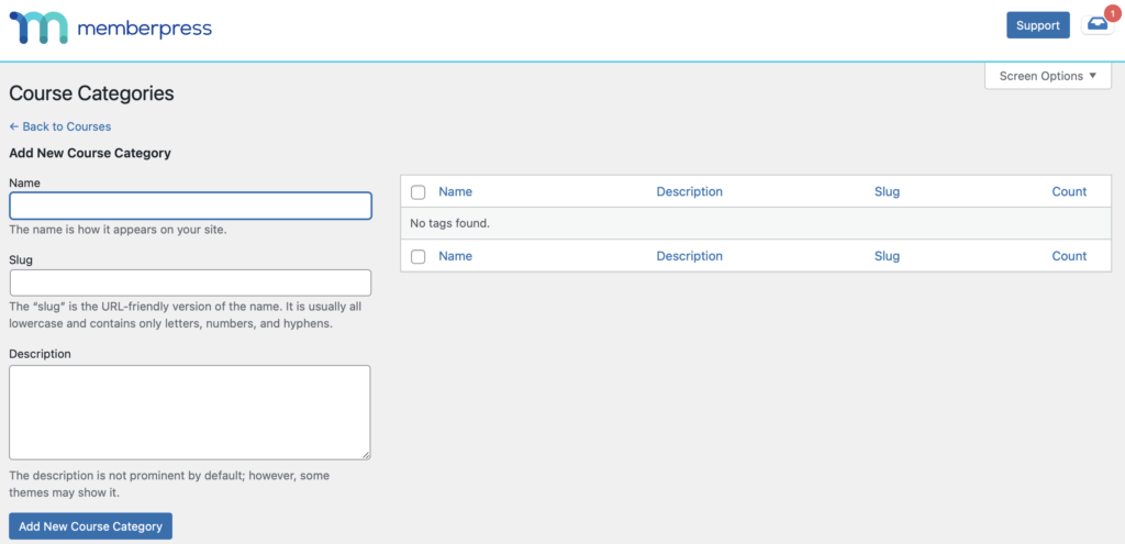 Adding course categories in MemberPress