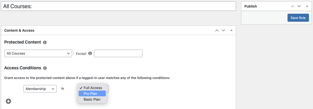 Adding protection rules in MemberPress