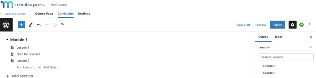 Creating new lessons in MemberPress