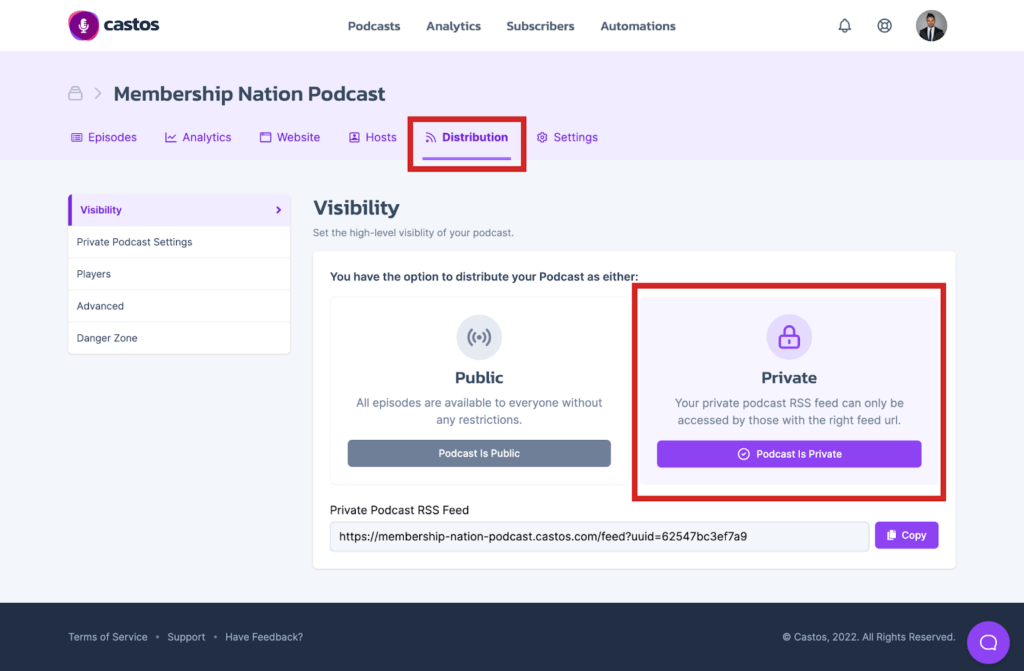 screenshot of castos private podcasting solution