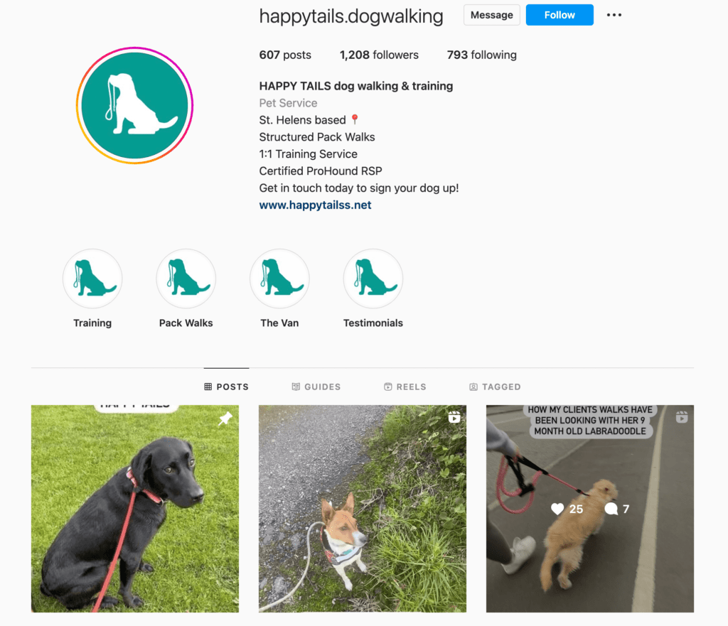 Dog walking business Instagram account.