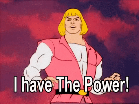 He man from Masters of the Universe wielding a sword saying"I have the power."
