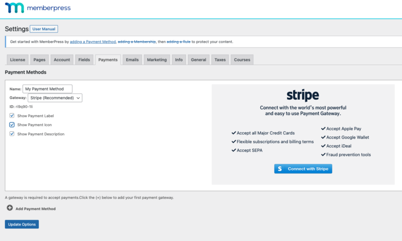 add payment method in memberpress screenshot