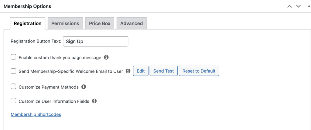 MemberPress membership options box