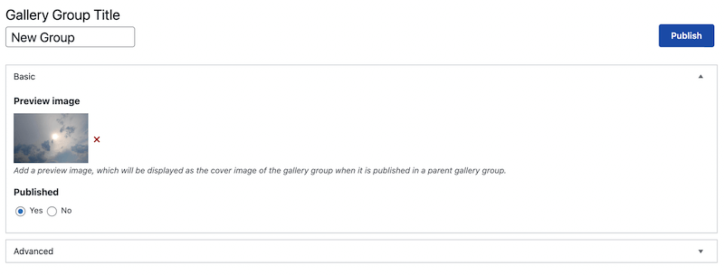 Adding a gallery group title and preview image. 