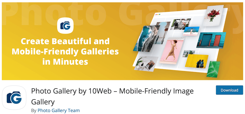 The Photo Gallery plugin by 10Web on the WordPress website. 