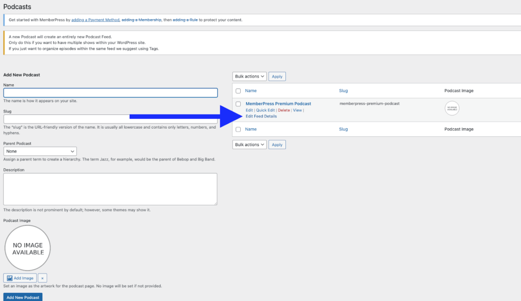 screenshot of podcast feed details in seriously simple podcasting monetized podcast