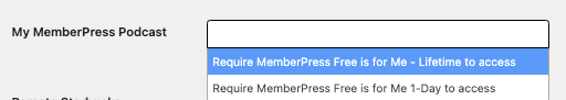 screenshot to select membership level for members only podcast in seriously simple podcasting castos plugin