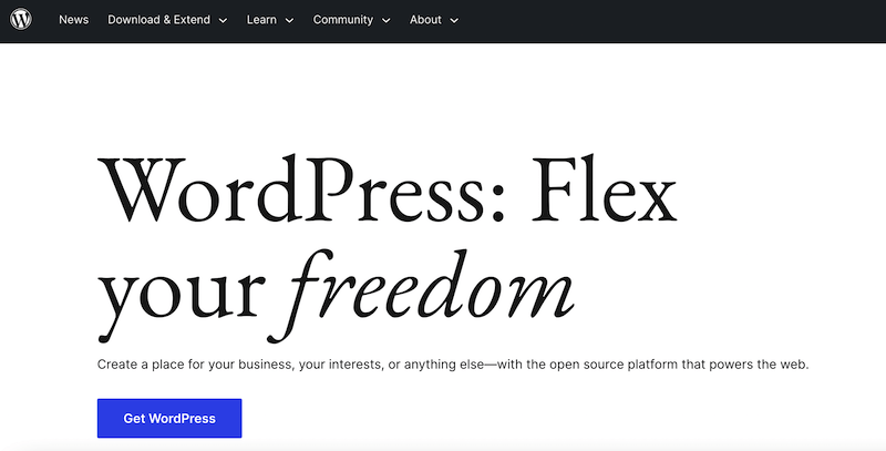 The WordPress homepage. 