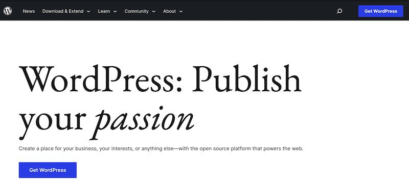 The WordPress homepage. 