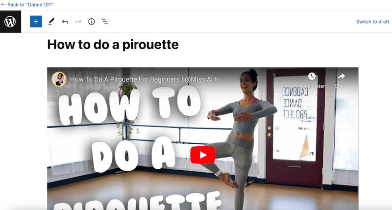 Adding a dance video to a new lesson