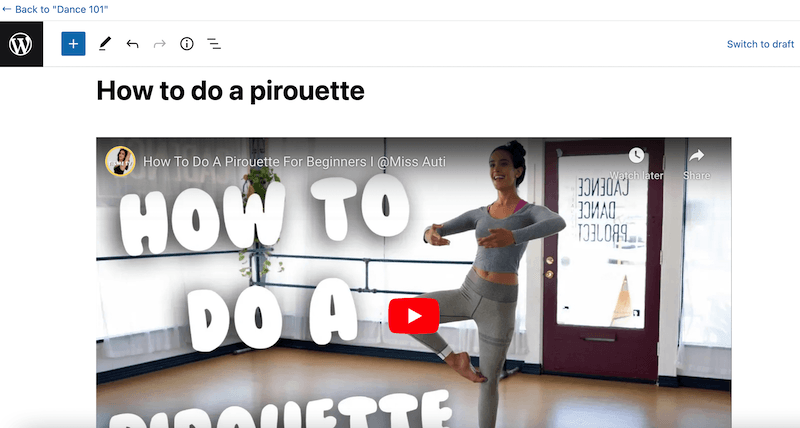 Adding a dance video to a new lesson. 