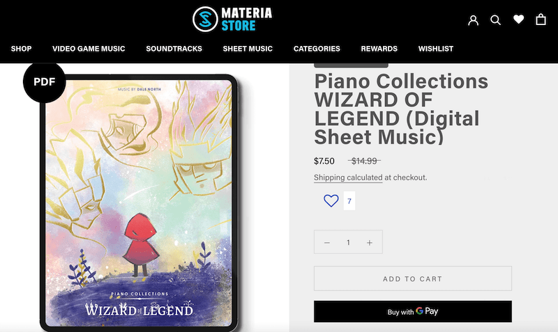 The Materia website selling digital sheet music. 