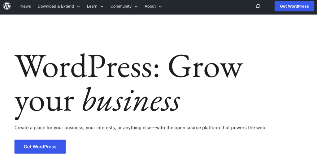 WordPress.org homepage.