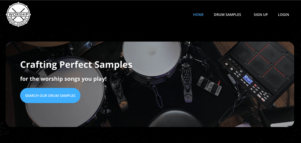 Screenshot of Worship Drum Samples website