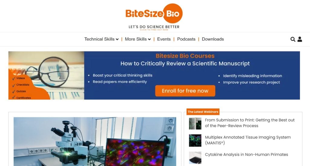 BiteSize Bio homepage screenshot