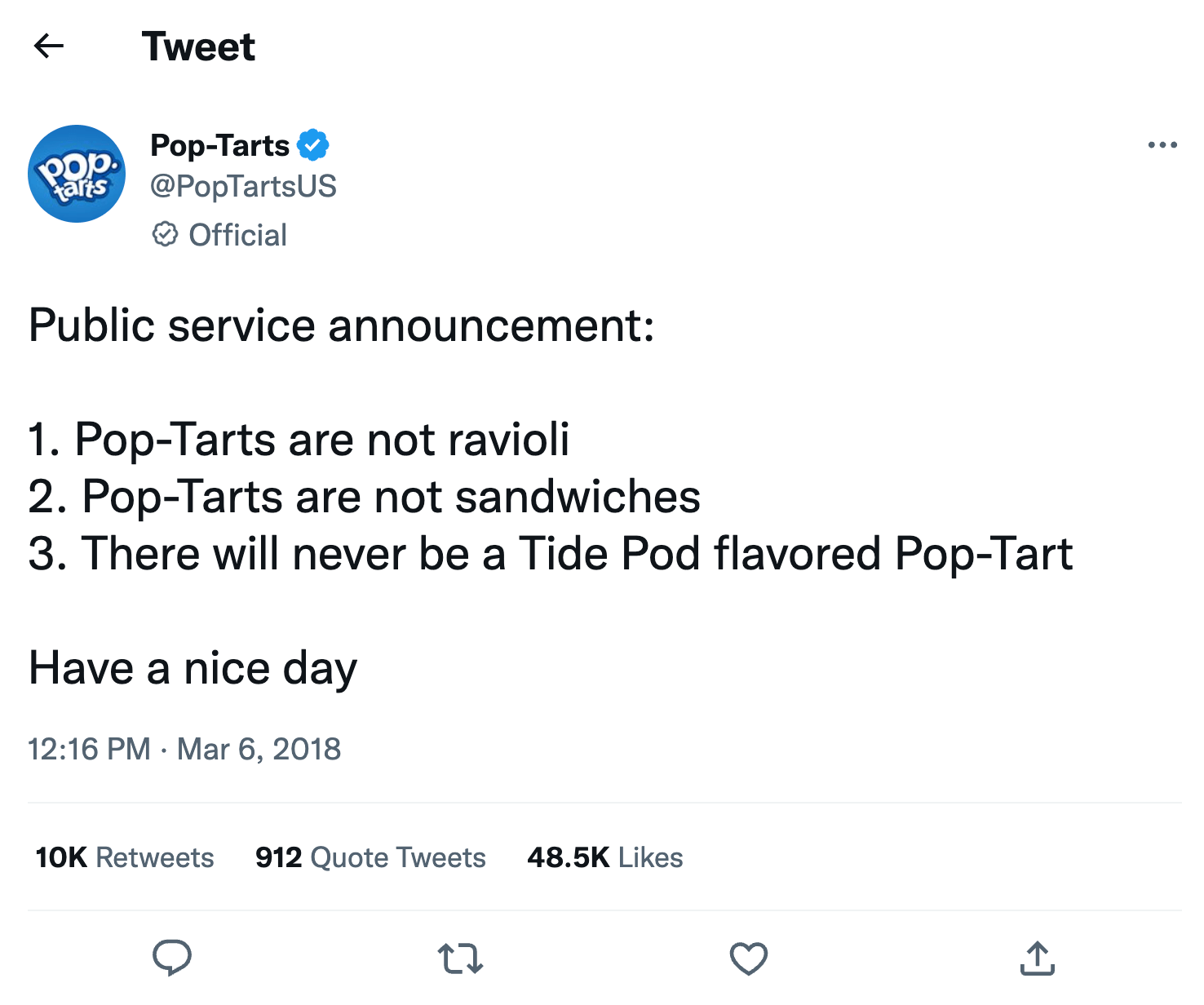 Pop-tart tweet