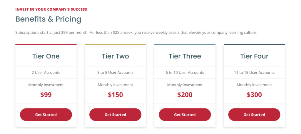 Corporate membership pricing page