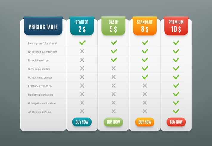 service packages pricing table example