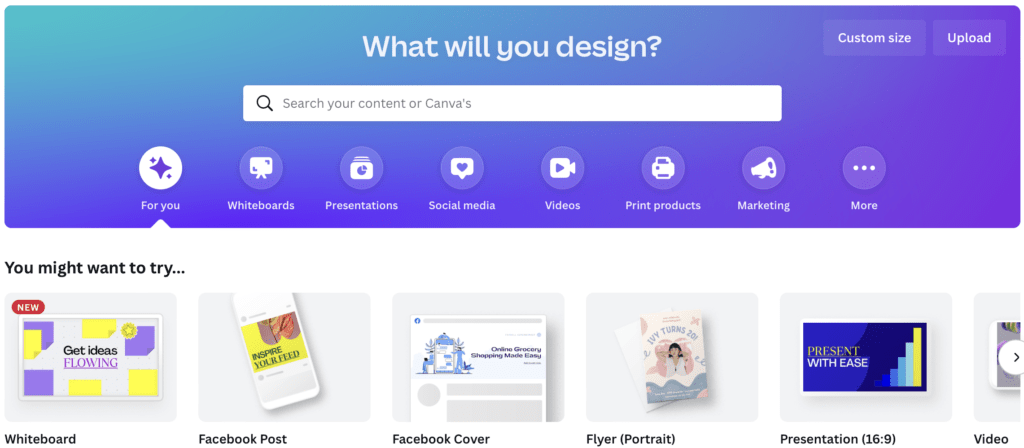 Canva homepage