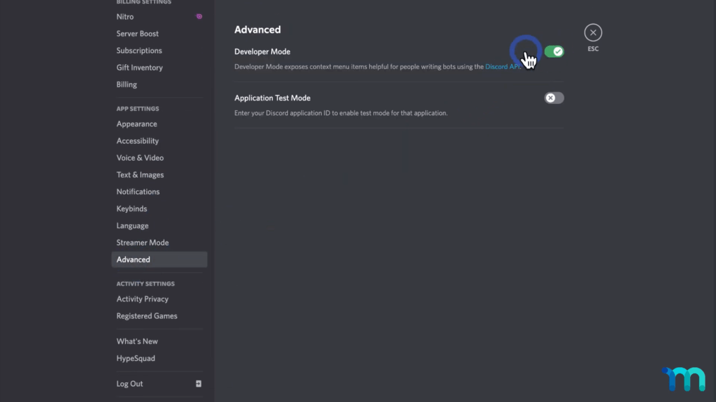 Enable Discord Developer mode