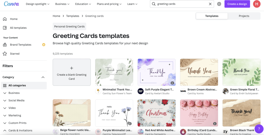 Canva greeting cards templates