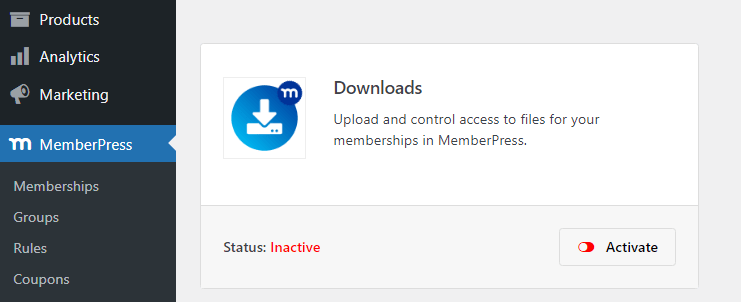 Installing the MemberPress Downloads add-on