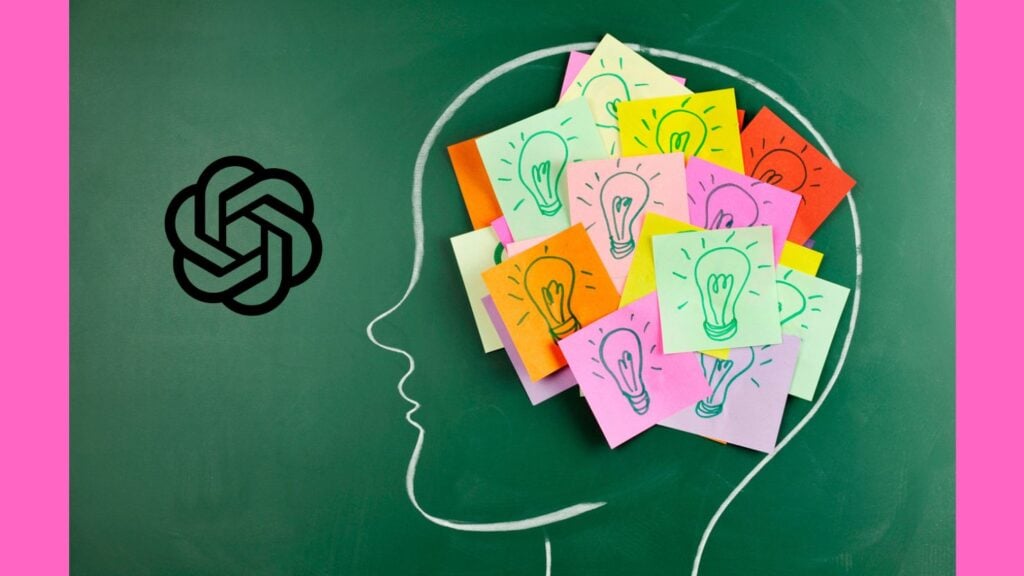 ChatGPT logo next to chalk-drawn image of a head filled with sticky note ideas