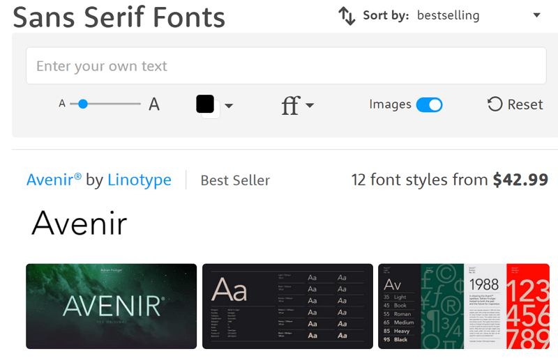 A website with fonts for sale