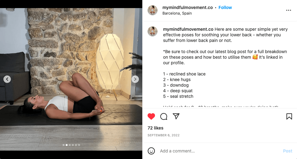 Screenshot of My Mindful Movement Co Instagram post
