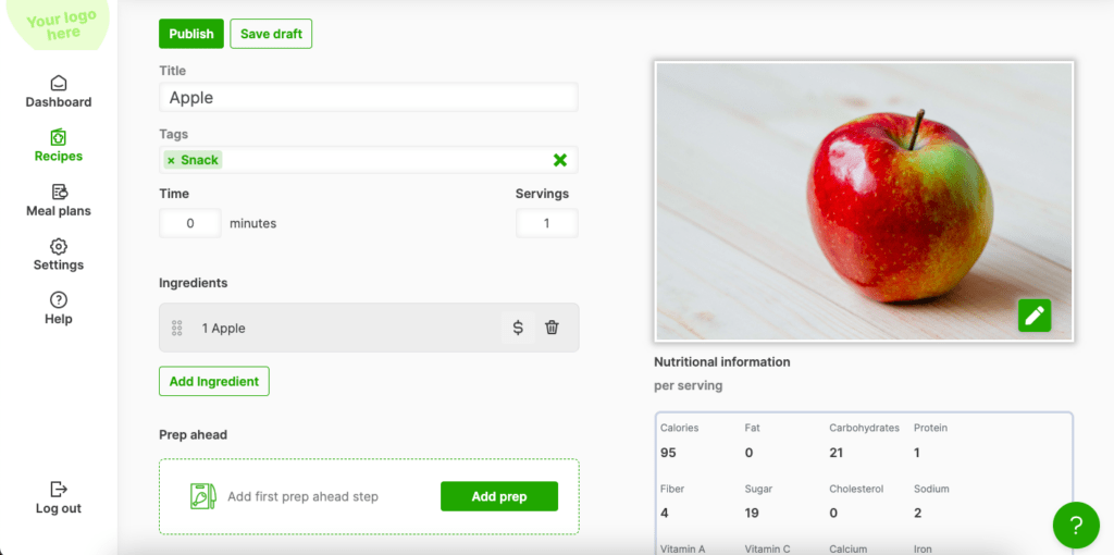 Creating a recipe in MealPro App