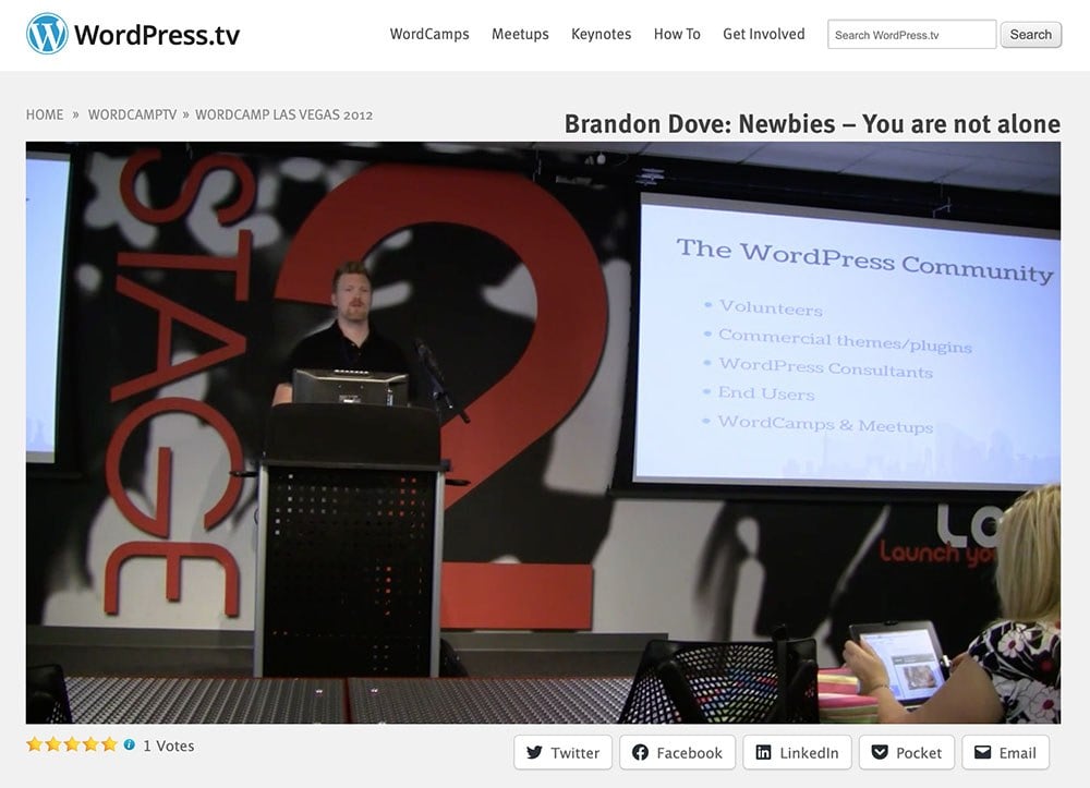 Brandon Dove speaking at WordCamp Las Vegas in 2012. From WordPress.tv.