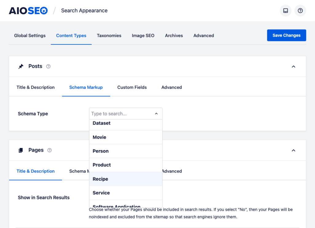 Select schema type recipes