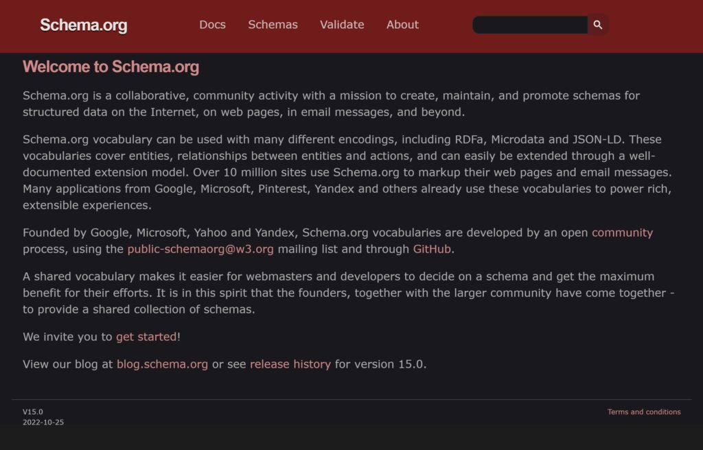 Schema.org homepage screenshot