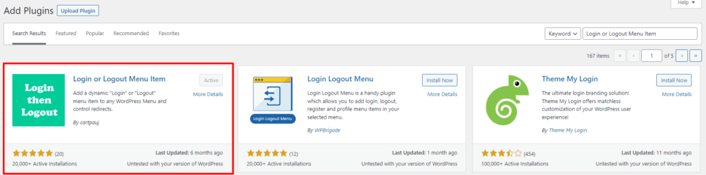 Login ou Logout Menu Item WordPress plugin