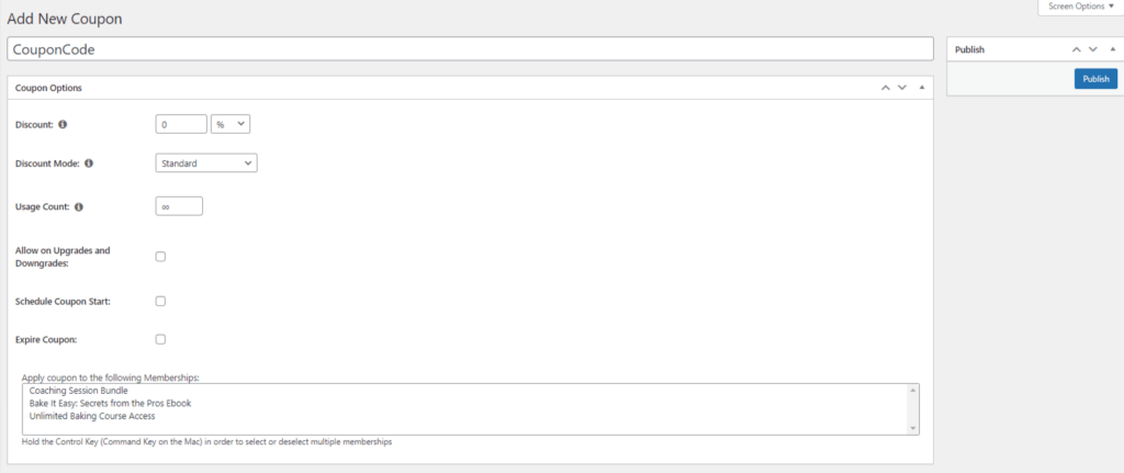 Add New Coupon in MemberPress